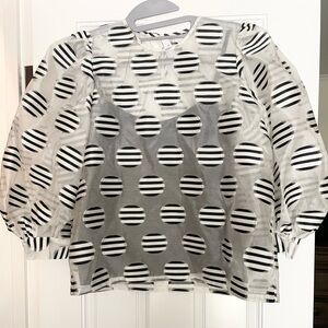 HUNTER BELL Sheer Black and White Striped Blouse